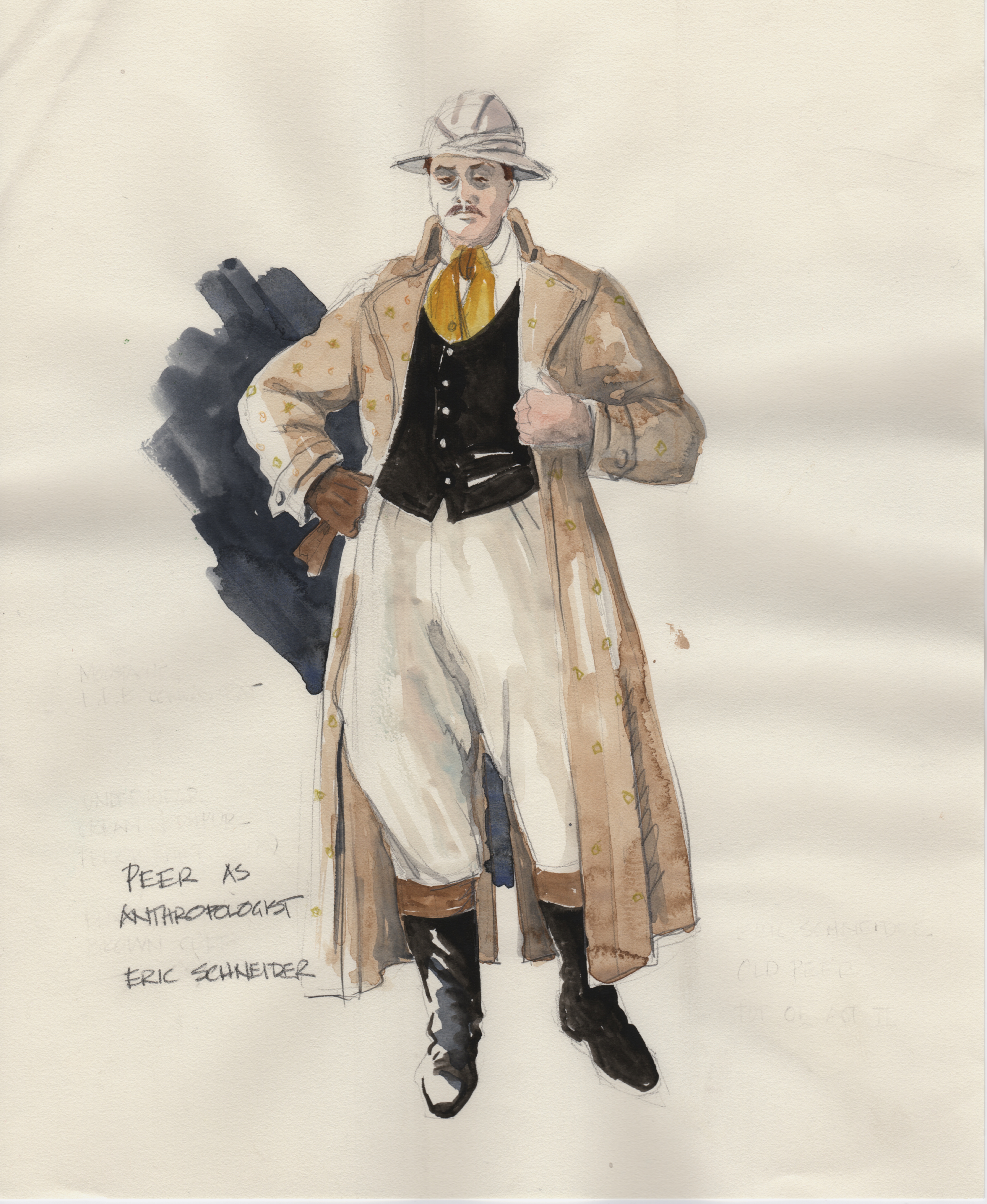 Peer as Anthropologist
                Costume renderings created by Alison Green for the 1999 performance at
                the  Frederic Wood Theatre, UBC.