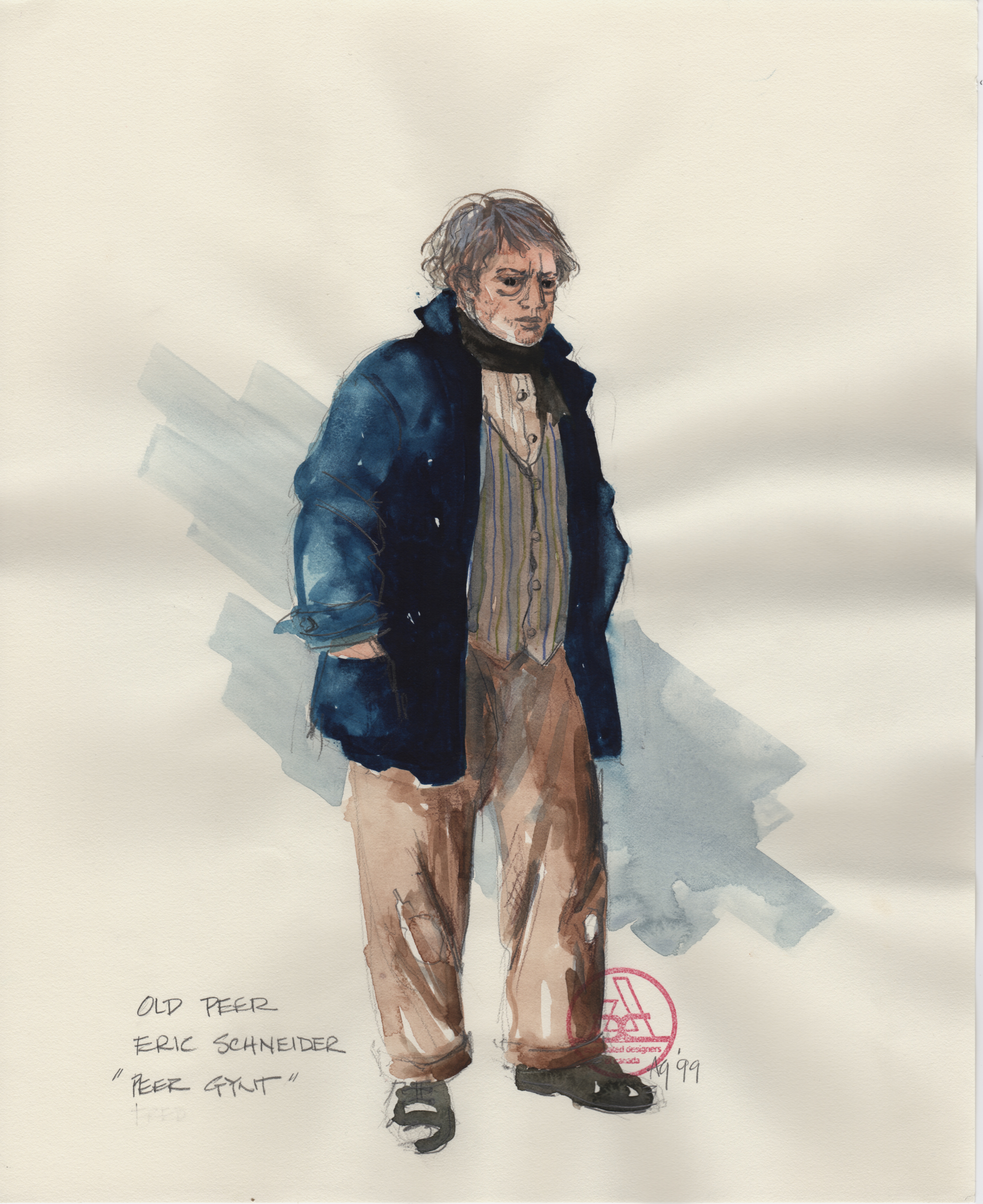 Old Peer
                Costume renderings created by Alison Green for the 1999 performance at
                the  Frederic Wood Theatre, UBC.